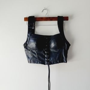 Haute Monde Black Faux Leather Crop Top